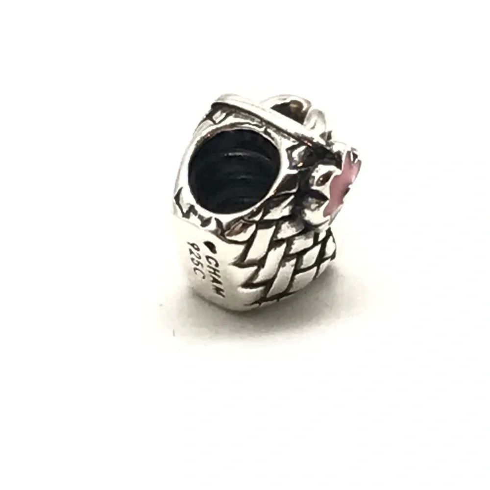 Chamilia 925 Sterling Silver Pink Flower Beach Basket Bead Charm